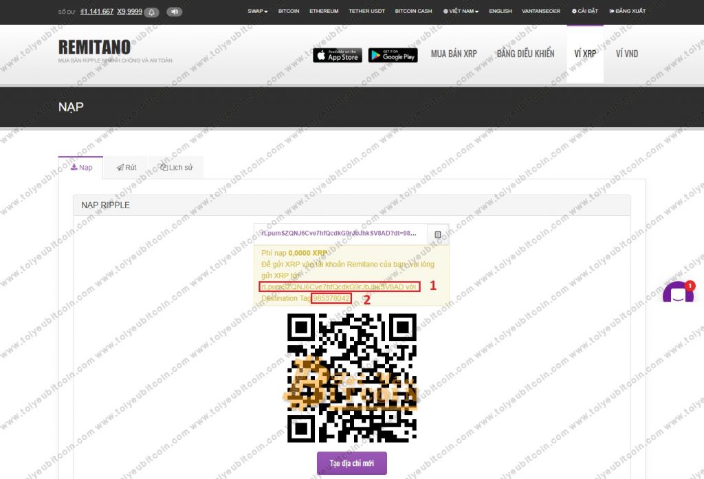 Rút XRP từ ví Toast Wallet. Ảnh 1