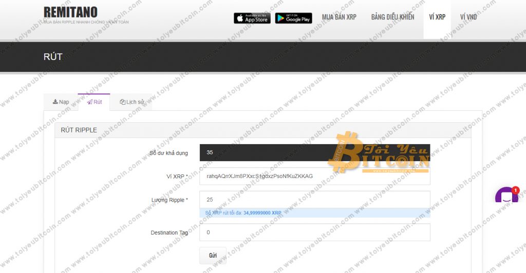 Rút XRP từ Remitano về Toast Walelt. ẢNH 1