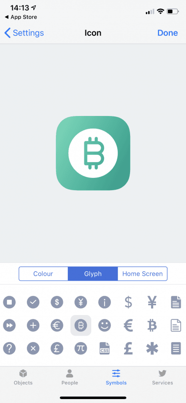 Icon với biểu tượng (glyph) Bitcoin với màu xanh giống Bitcoin Cash