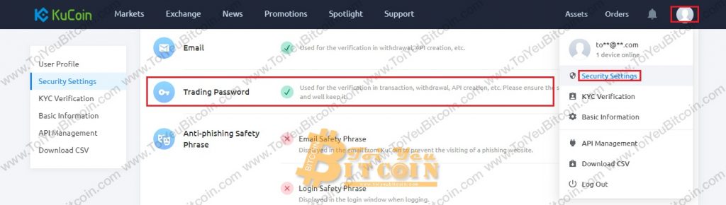 Cài mật khẩu quỹ trên Kucoin. Ảnh 2