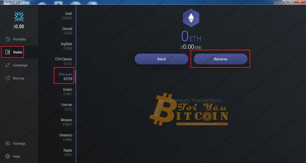Cách lấy địa chỉ ví coin trên Exodus. Ảnh 1