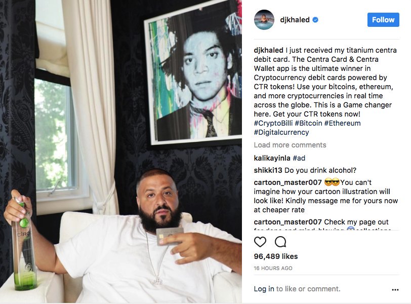 DJ Khaled quảng bá cho dự án Centra Tech trên Instagram của mình