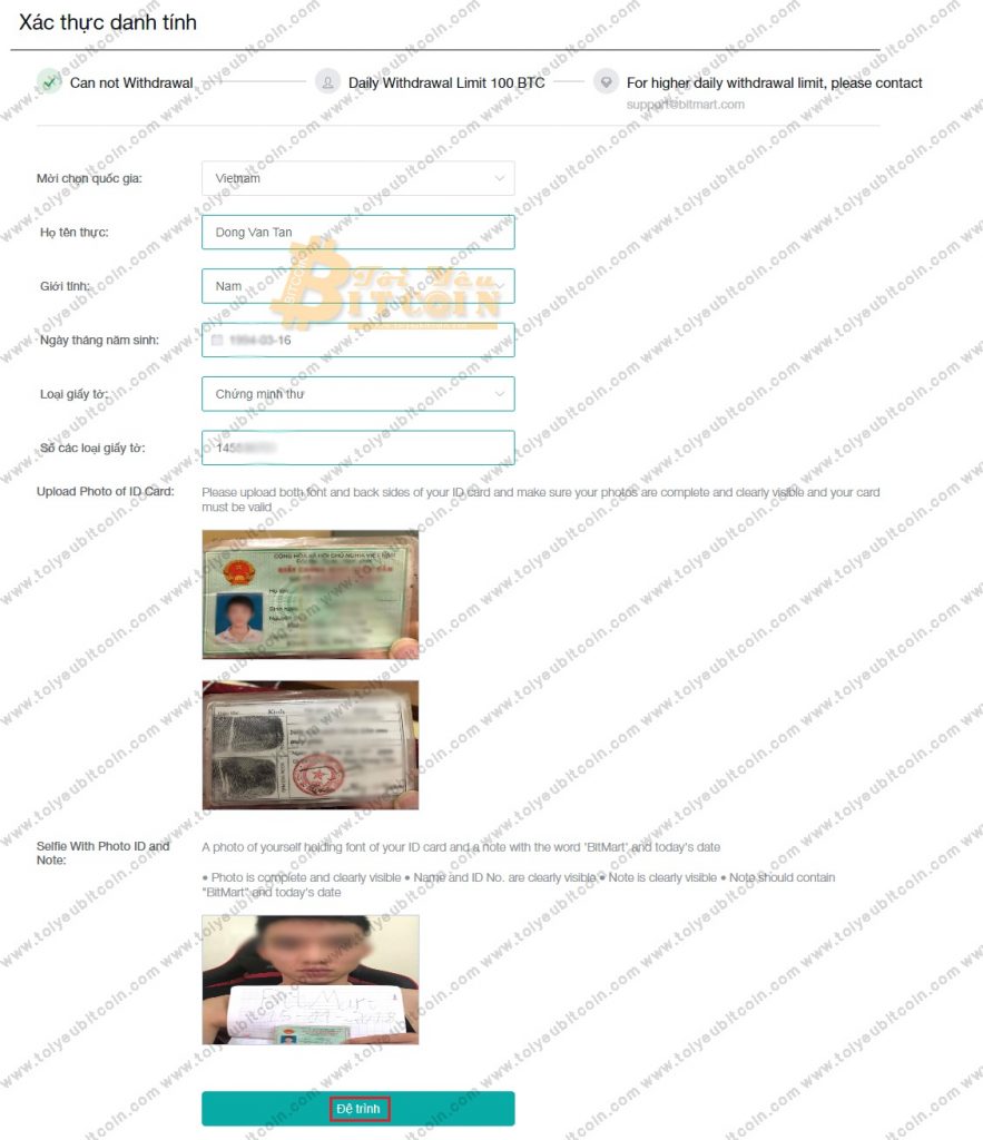 Xác minh tài khoản BitMart. Ảnh 2