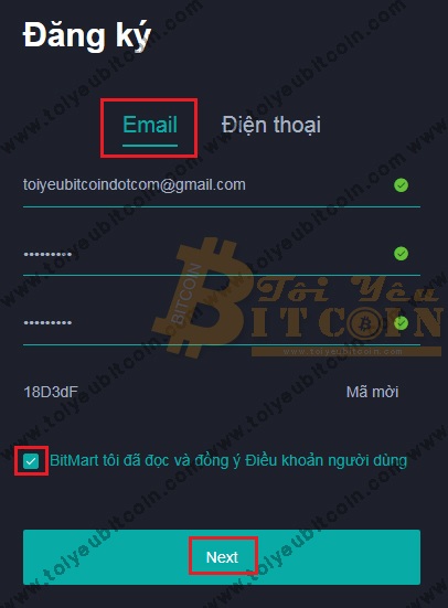 Đang ký mở tài khoản BitMart. Ảnh 1