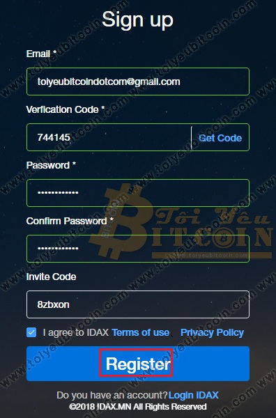 Đăng ký tài khoản IDAX. Ảnh 4