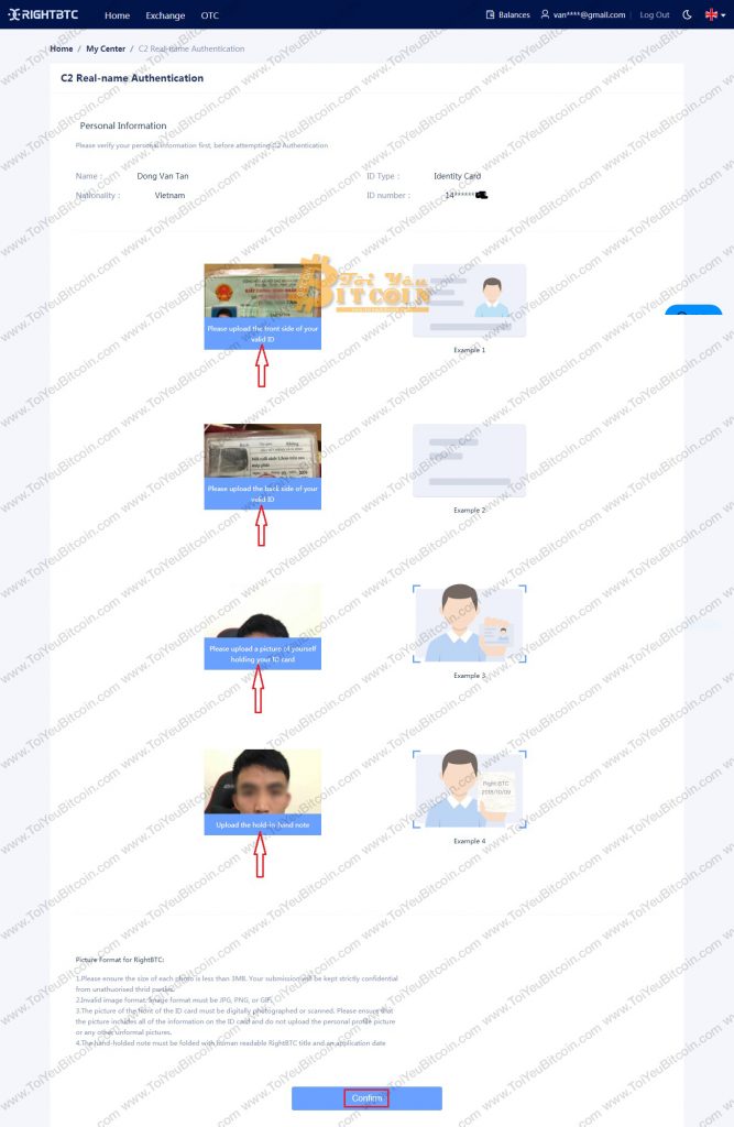 Xác minh tài khoản RightBTC. Ảnh 4
