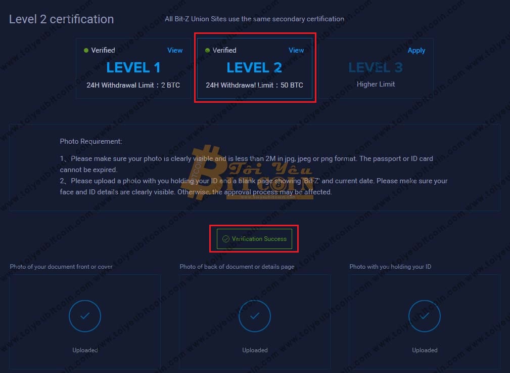 Xác minh tài khoản BitZ. Ảnh 6