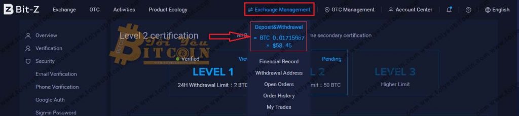 Nạp tiền vào sàn Bit-Z. Ảnh 1