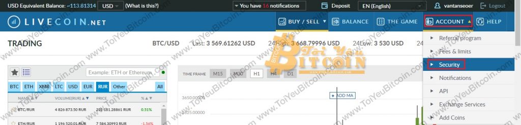 Bật bảo mật 2FA cho tài khoản Livecoin. Ảnh 1