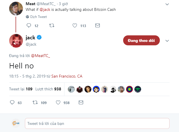 Meat: “Có lẽ Jack thật ra đang ca ngợi về Bitcoin Cash.”