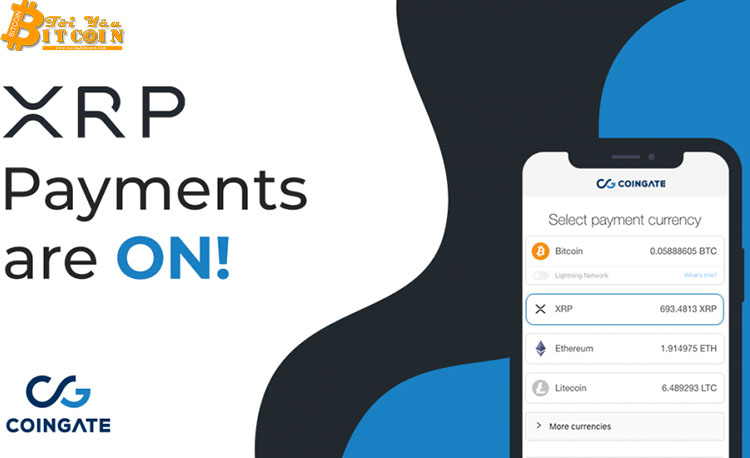 Cổng thanh toán tiền điện tử CoinGate hỗ trợ Ripple XRP