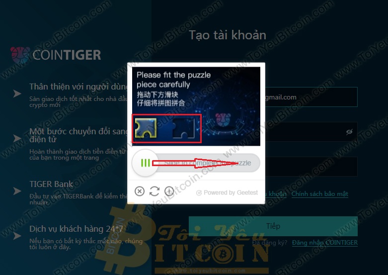 Đăng ký tạo tài khoản CoinTiger. Ảnh 2