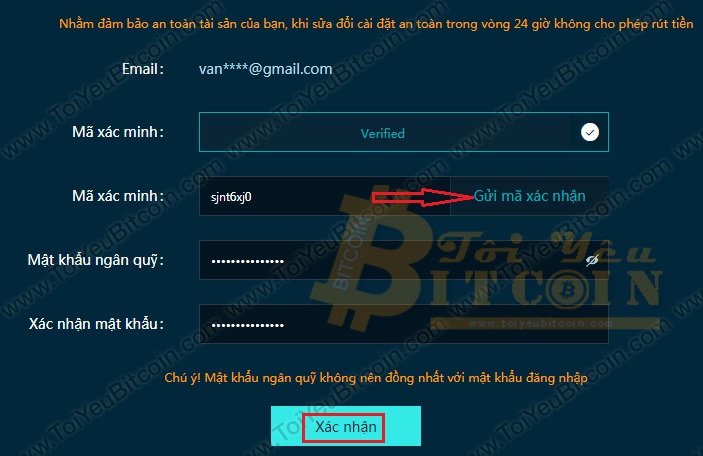 Cài Fund password trên sàn CoinTiger. Ảnh 3