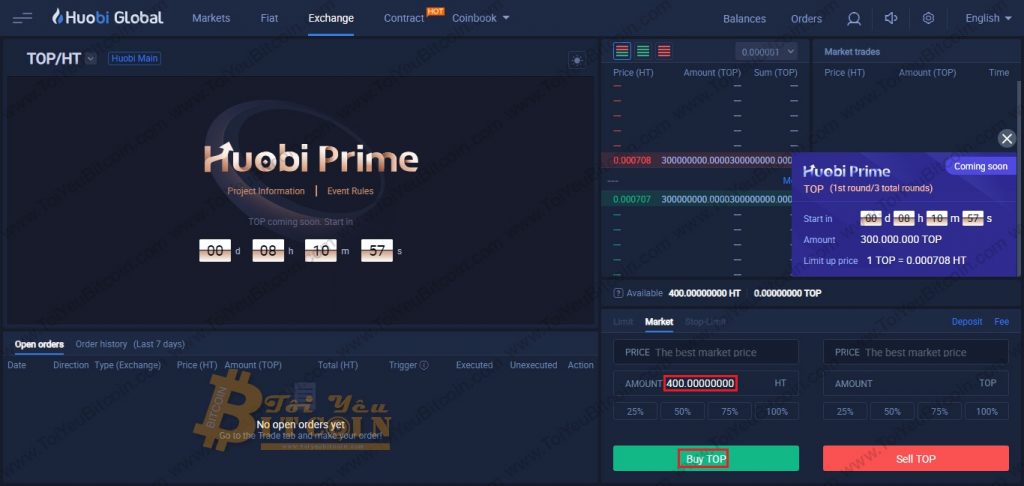 Cách mua token trên Huobi Prime. Ảnh 1