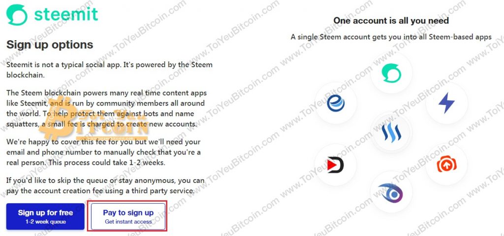 Đăng ký tài khoản ví Steemit trả phí. Ảnh 1
