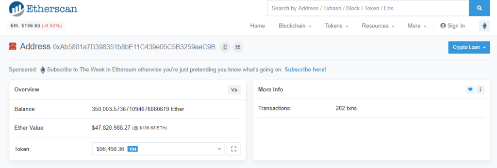 Thông tin ví Ethereum công khai của Vitalik.