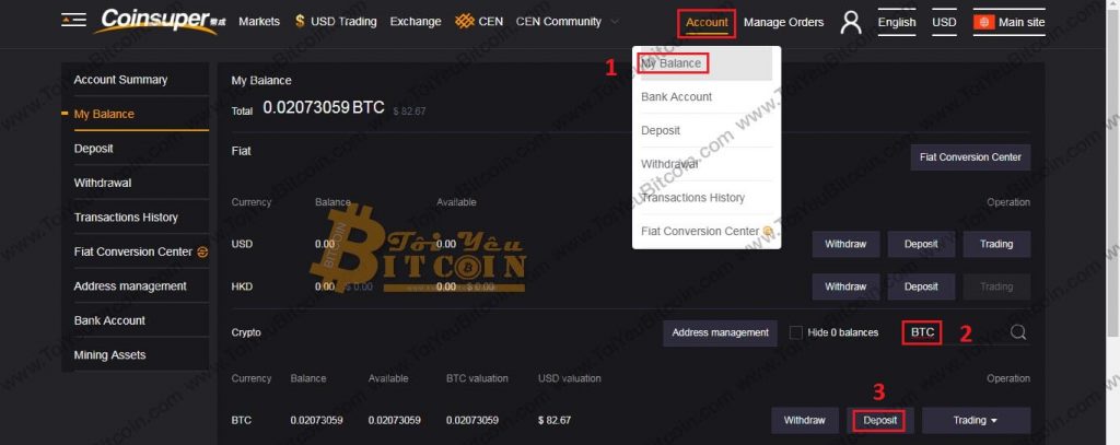 Cách nạp tiền vào sàn Coinsuper. Ảnh 1