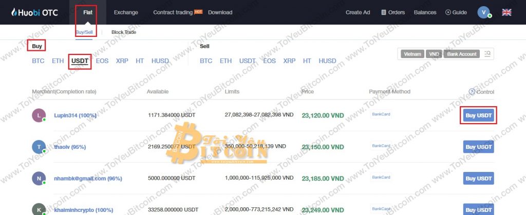 Cách mua coin trên Huobi OTC. Ảnh 1
