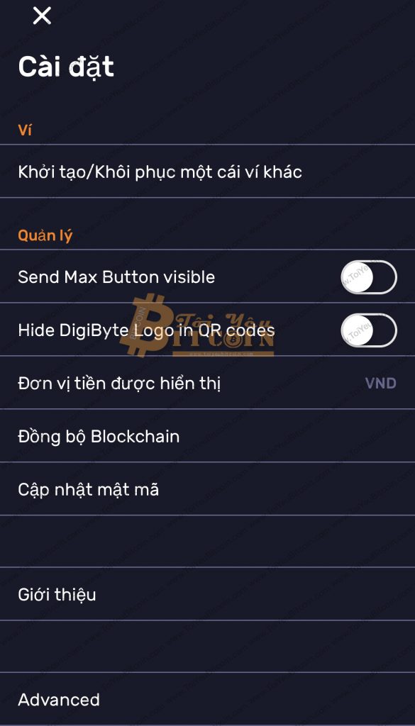 Một số tính năng của ví Digibyte. Ảnh 4