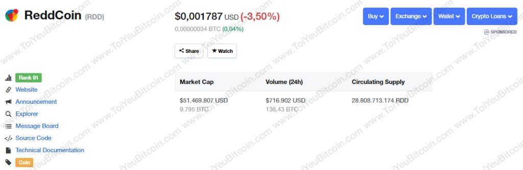 Tỷ giá Reddcoin