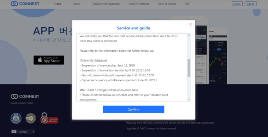 Thông báo chính thức từ Coinnest.