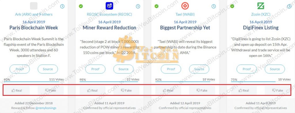 Vote trên Coinmarketcal