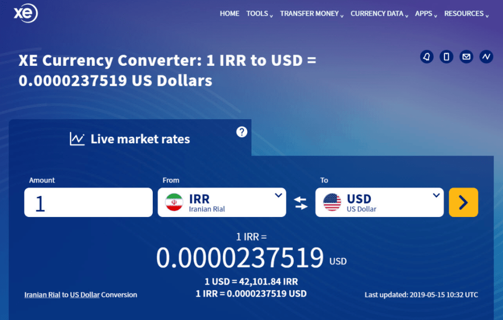 Tỷ giá IRR so với USD.