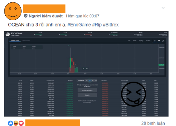 Và sau đó giá OCEAN thật sự đã chia 3 ngay khi lên sàn được ít phút…