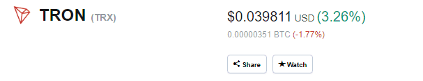 Tỷ giá TRON tăng 3%