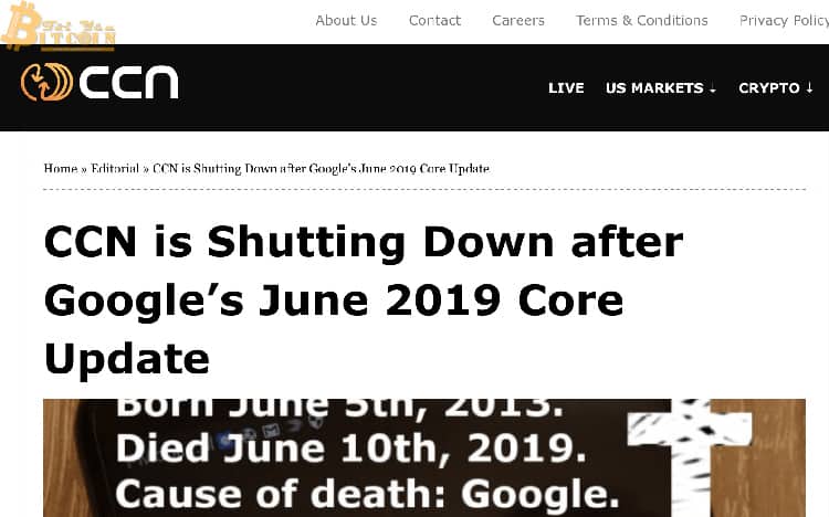Trang web tin tức tiền điện tử CCN ngừng hoạt động, lí do “bị Google bóp”
