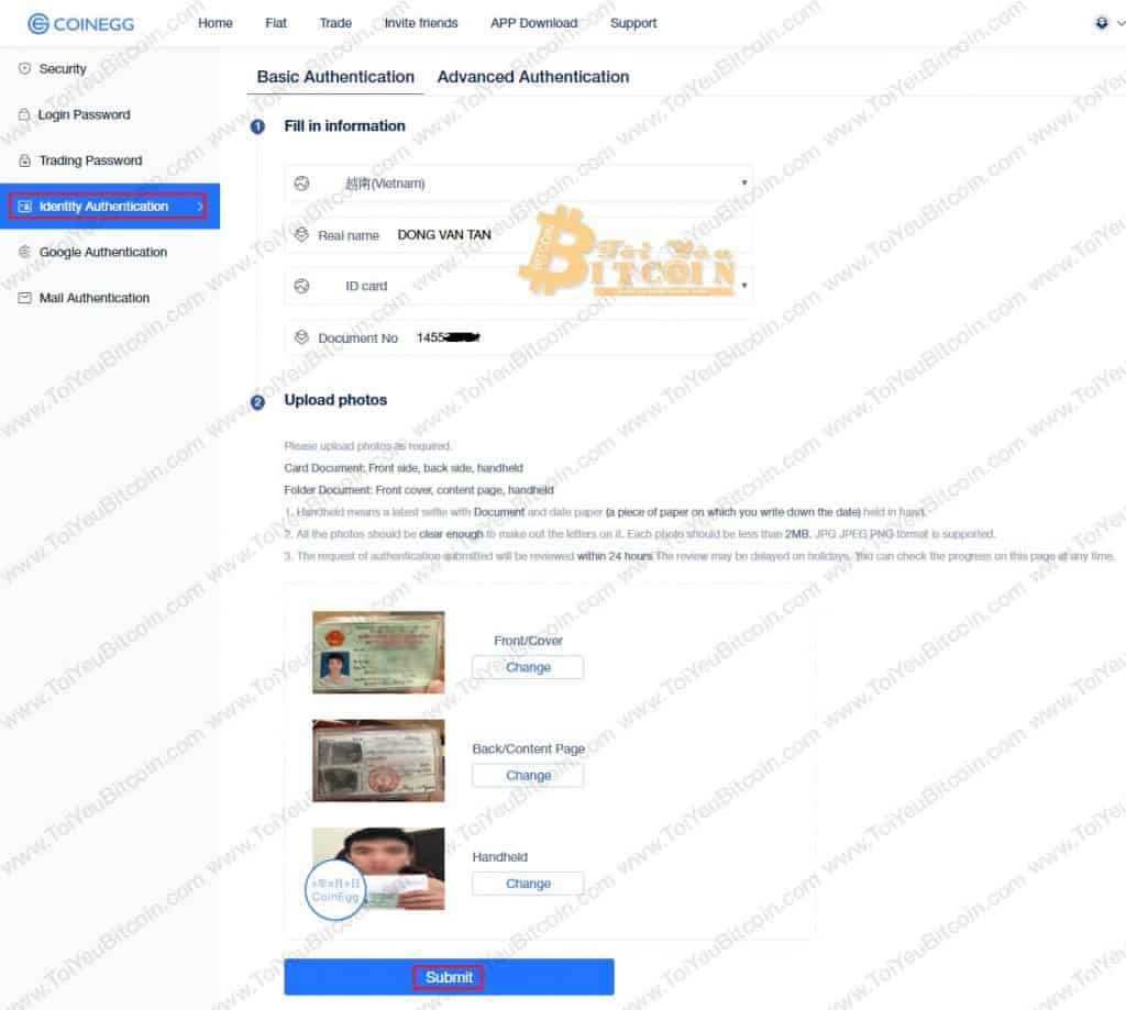 Cách xác thực tài khoản CoinEgg. Ảnh 2