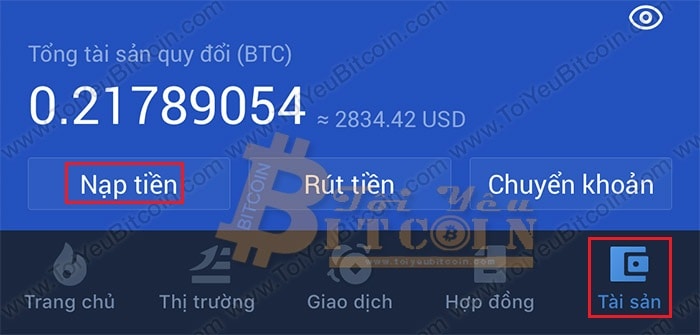 Cách nạp tiền vào sàn Huobi qua app. Ảnh 1