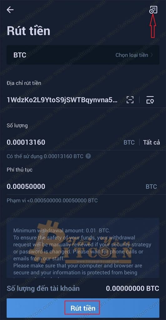 Cách rút tiền từ sàn Huobi qua app. Ảnh 3