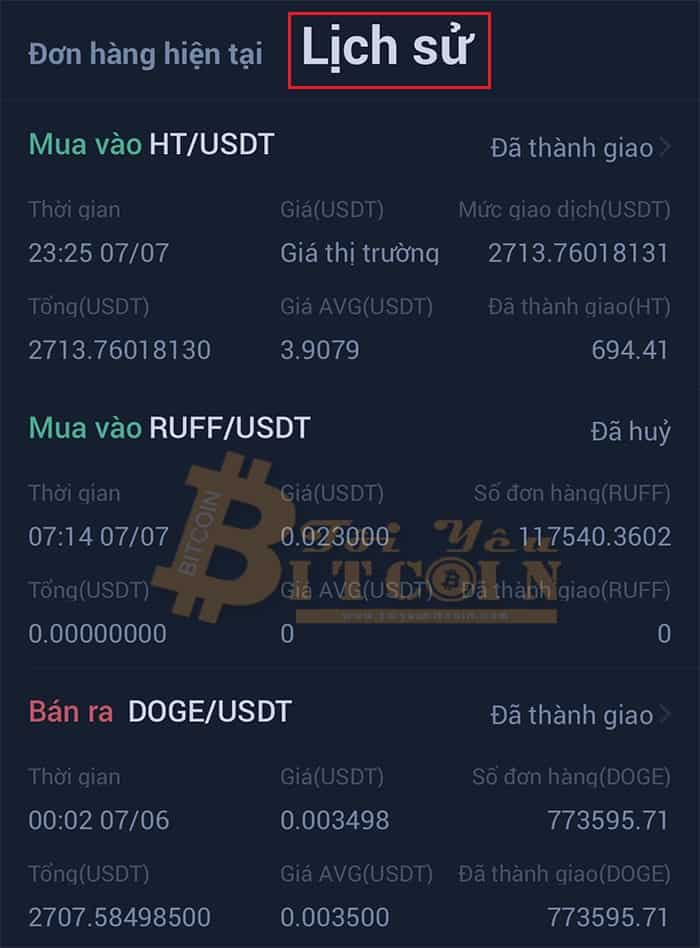 Các trade coin trên app Huobi. Ảnh 5