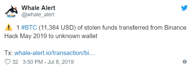 1 Bitcoin (11.384 USD) từ vụ hack sàn Binance tháng 05/2019 đã được chuyển sang một địa chỉ ví ẩn danh.