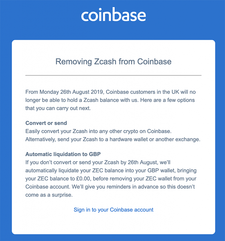 Thông báo của Coinbase