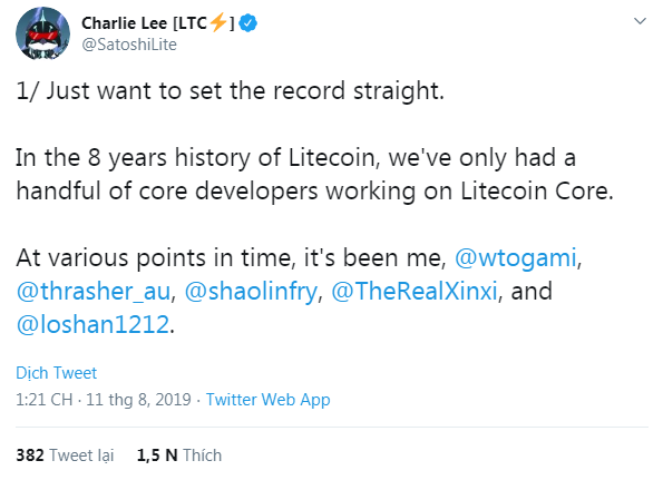 nhà sáng lập Litecoin Charlie Lee