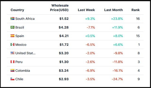 Giá bơ tại Nam Mỹ