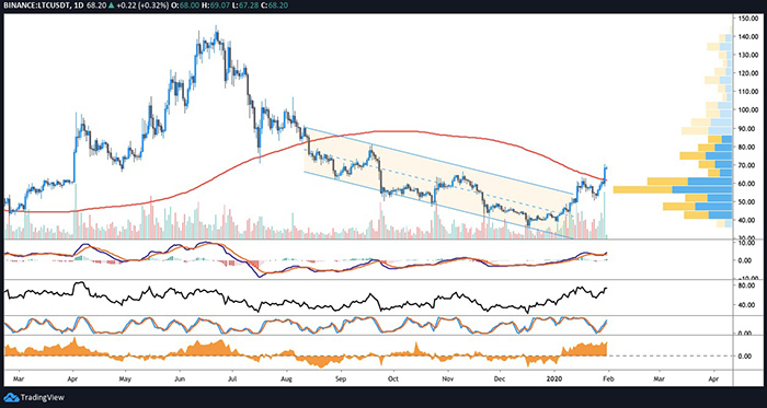 Biểu đồ giá ngày của LTC/USDT. Nguồn: TradingView