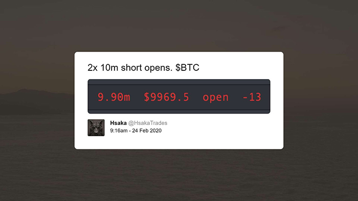 Hai cá voi Bitcoin đạt lệnh short 10 triệu USD (nguồn: Hsaka Twitter)