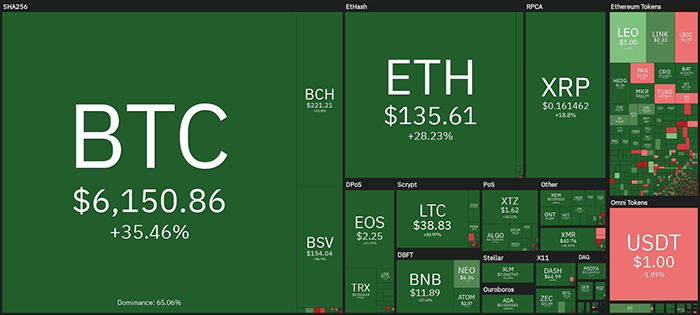 Hiệu suất thị trường tiền điện tử hàng tuần. Nguồn: Coin360