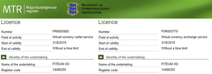 Hai giấy phép quy định được cấp bởi chính quyền Estonia. Nguồn: mtr.mkm.ee