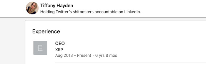 LinkedIn của cô vẫn liệt kê cô là CEO của XRP.