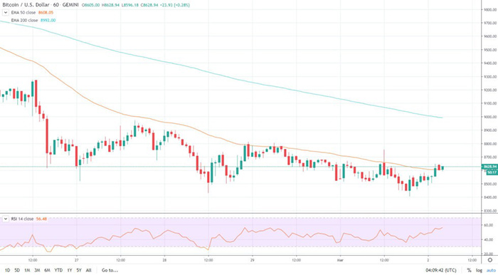 Biểu đồ 1 giờ của Bitcoin. Nguồn: TradingView
