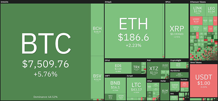 Hiệu suất thị trường tiền điện tử hàng ngày. Nguồn: Coin360