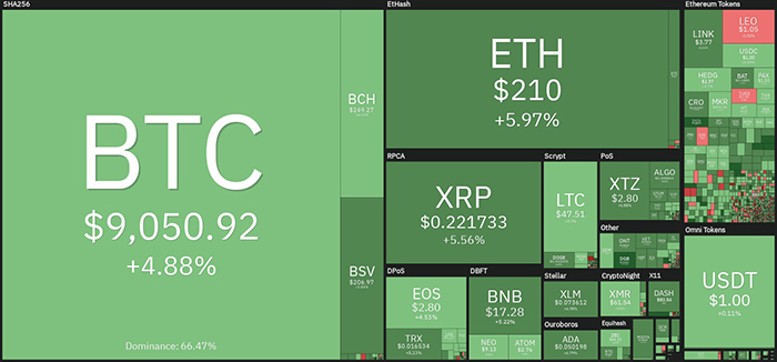 Biểu đồ giá tiền điện tử hàng ngày. Nguồn: Coin360