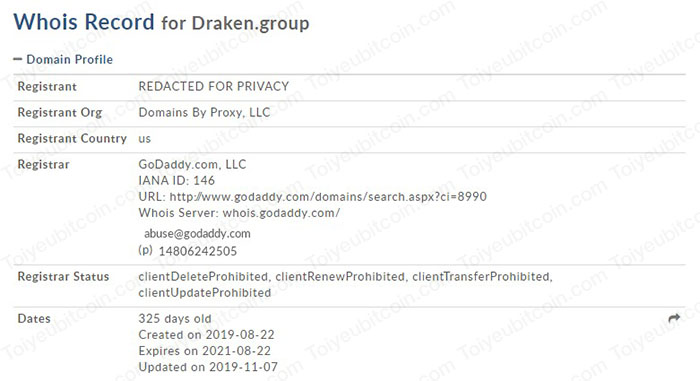 Domain của Draken Group mới được đăng ký vào năm 2019