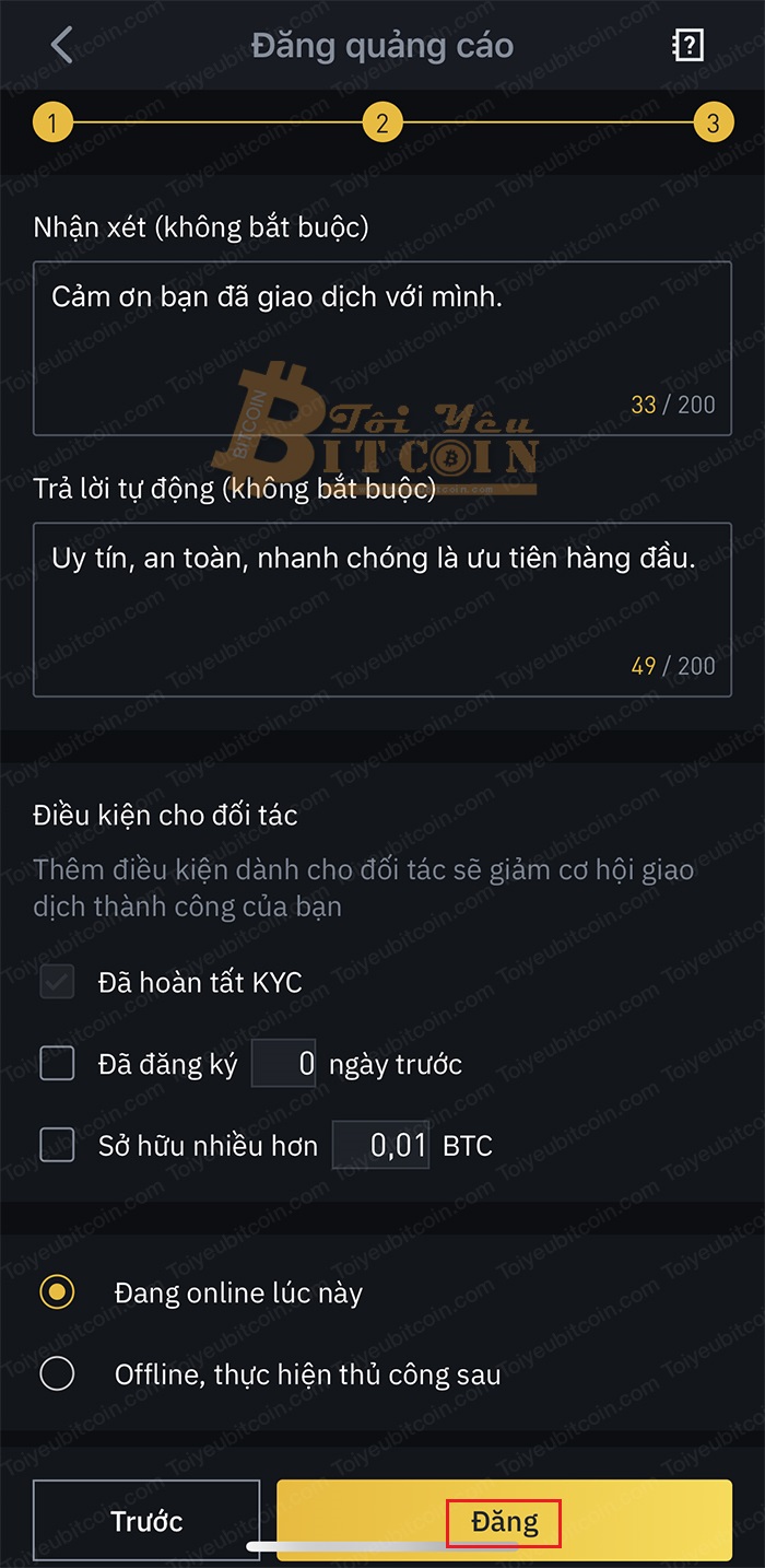 Cách tạo quảng cáo mua coin trên Binance P2P. Ảnh 4