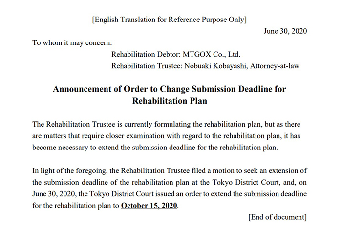 Tuyên bố của đơn vị ủy thác Mt.Gox. Nguồn: Mtgox.com