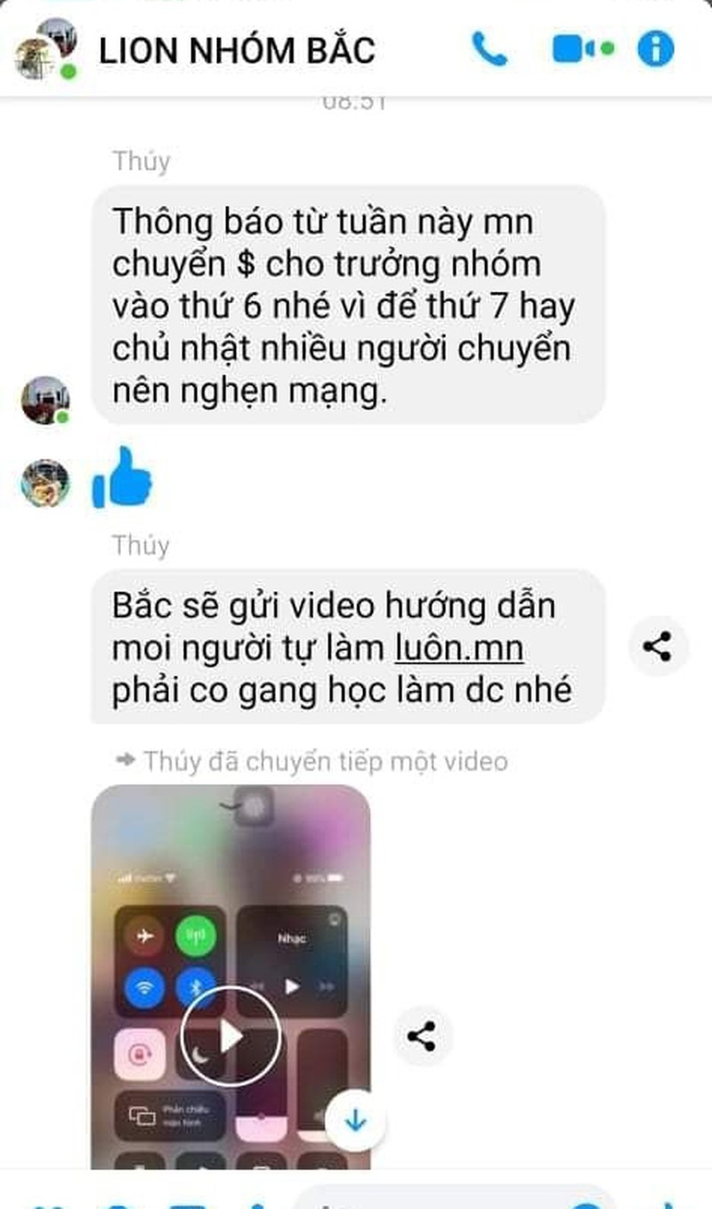 Nhóm chát của Lion Group ở Thanh Chương do một nhân viên Trường Tiểu học àm trưởng nhóm. Ảnh P.V